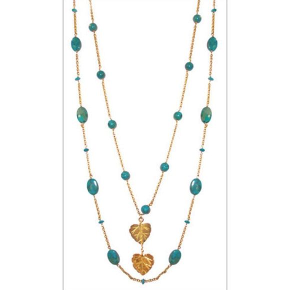 Rossana Designs Turquoise & Gold Leaf Necklace - Picture 2 of 7